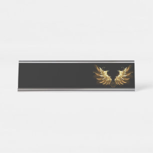 Golden Angel Wings on Black background Desk Name Plate