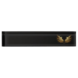 Golden Angel Wings on Black background Desk Name Plate