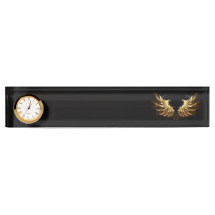 Golden Angel Wings on Black background Desk Name Plate