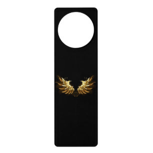 Golden Angel Wings on Black background Door Hanger