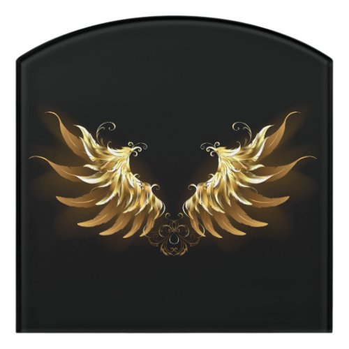 Golden Angel Wings on Black background Door Sign