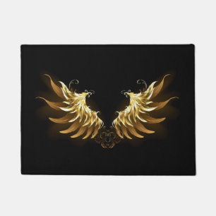 Golden Angel Wings on Black background Doormat