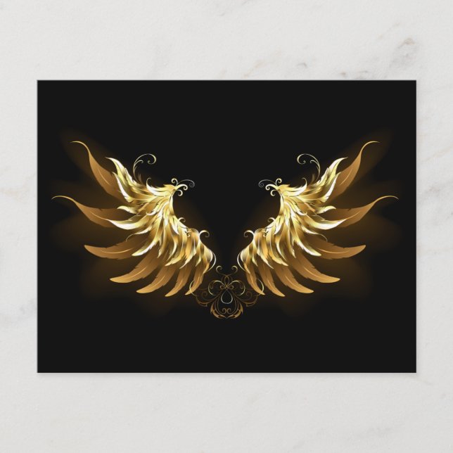 Golden Angel Wings on Black background Enclosure Card (Front)