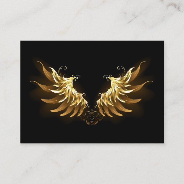 Golden Angel Wings on Black background Enclosure Card (Front)