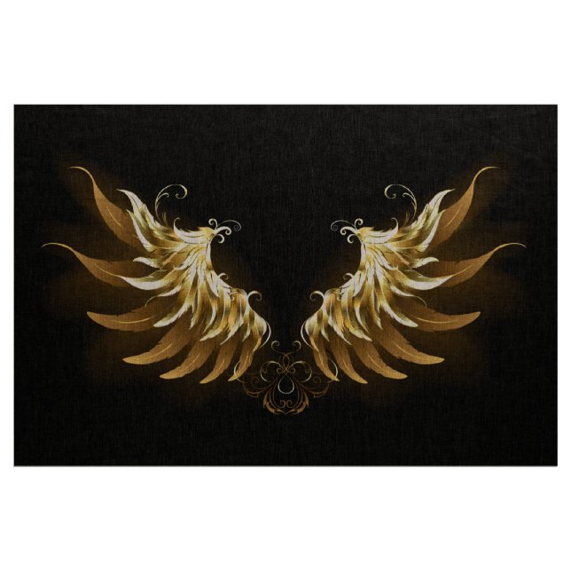 Golden Angel Wings on Black background Fabric (Yard)