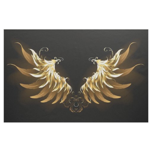 Golden Angel Wings on Black background Fabric