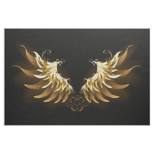 Golden Angel Wings on Black background Fabric