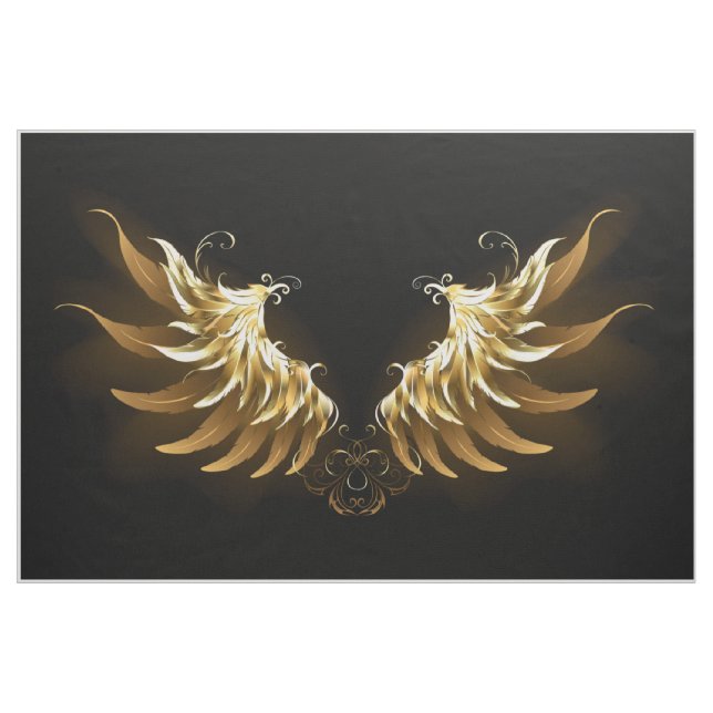 Golden Angel Wings on Black background Fabric (Yard)