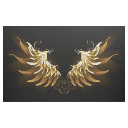 Golden Angel Wings on Black background Fabric