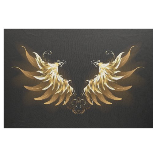Golden Angel Wings on Black background Fabric