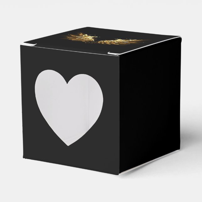 Golden Angel Wings on Black background Favor Boxes (Front Side)