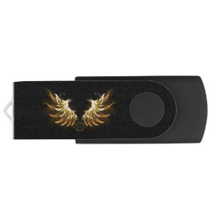 Golden Angel Wings on Black background Flash Drive