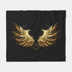 Golden Angel Wings on Black background Fleece Blanket