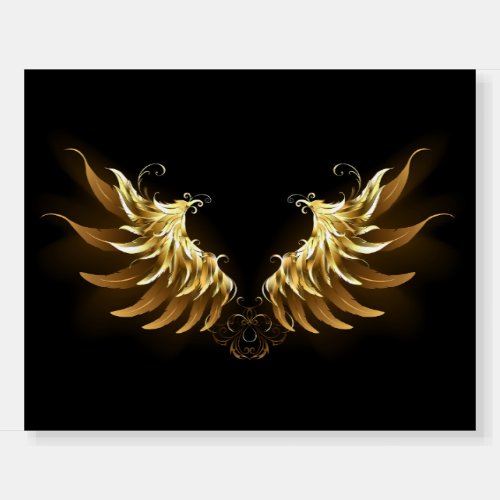 Golden Angel Wings on Black background Foam Board