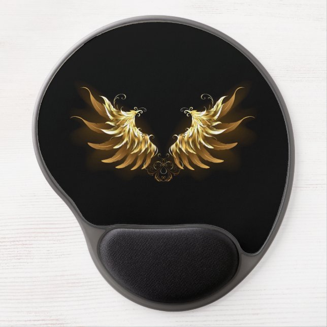 Golden Angel Wings on Black background Gel Mouse Pad (Front)