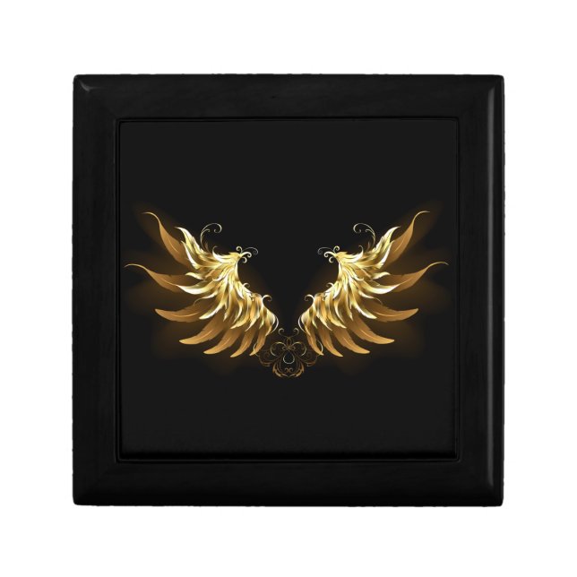 Golden Angel Wings on Black background Gift Box (Front)
