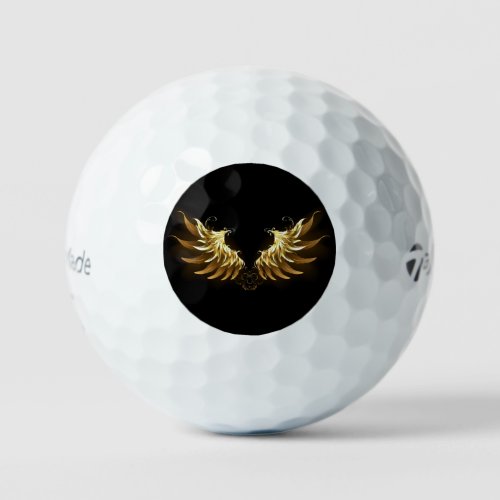 Golden Angel Wings on Black background Golf Balls