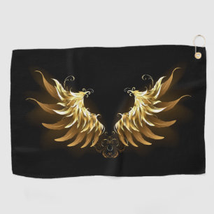 Golden Angel Wings on Black background Golf Towel