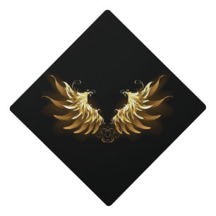 Golden Angel Wings on Black background Graduation Cap Topper