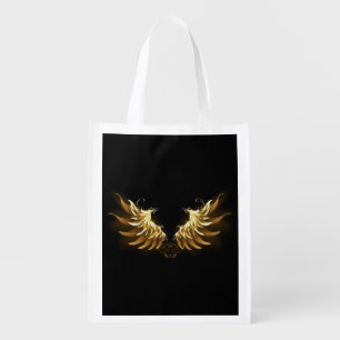 Golden Angel Wings on Black background Grocery Bag