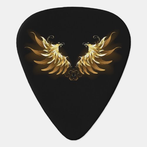 Golden Angel Wings on Black background Guitar Pick