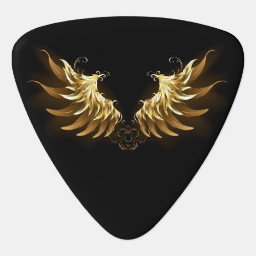 Golden Angel Wings on Black background Guitar Pick