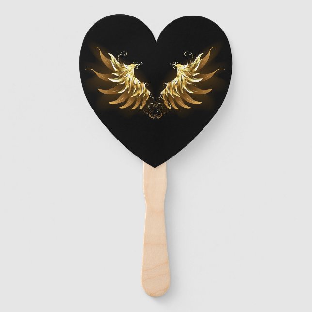 Golden Angel Wings on Black background Hand Fan (Front)