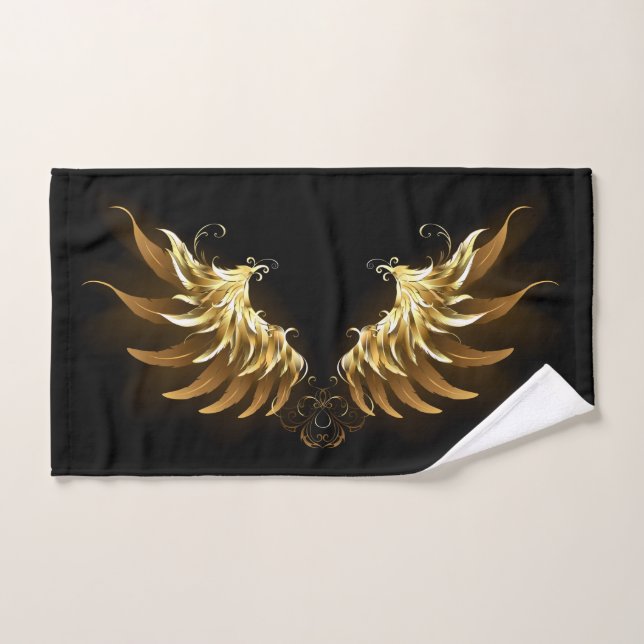Golden Angel Wings on Black background Hand Towel (Hand Towel)