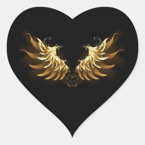 Golden Angel Wings on Black background Heart Sticker