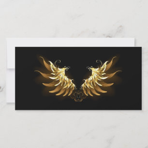 Golden Angel Wings on Black background Holiday Card