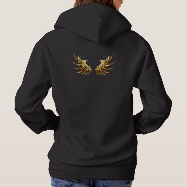 Golden Angel Wings on Black background Hoodie (Back)