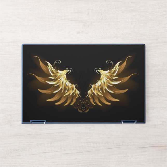 Golden Angel Wings on Black background HP Laptop Skin (Front)
