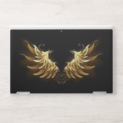 Golden Angel Wings on Black background HP Laptop Skin