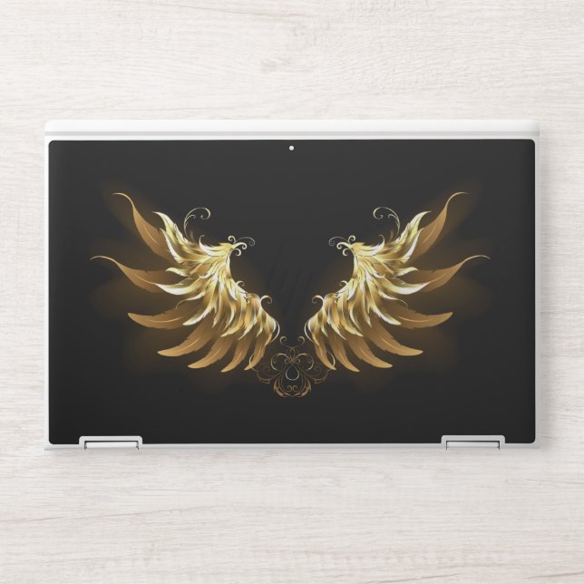 Golden Angel Wings on Black background HP Laptop Skin (Front)