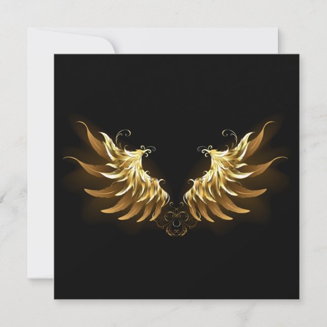 Golden Angel Wings on Black background Invitation (Front)