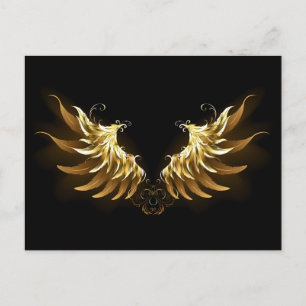 Golden Angel Wings on Black background Invitation Postcard