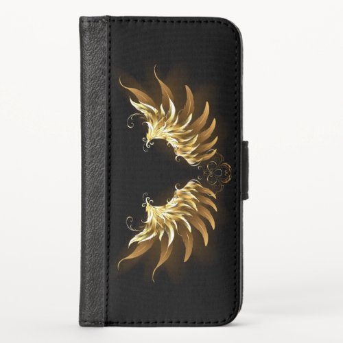 Golden Angel Wings on Black background iPhone XS Wallet Case