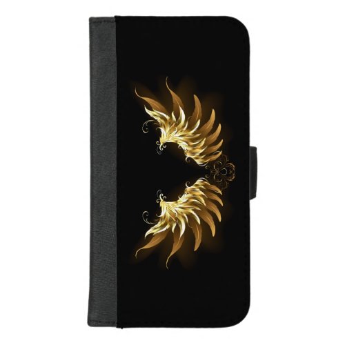 Golden Angel Wings on Black background iPhone 87 Plus Wallet Case