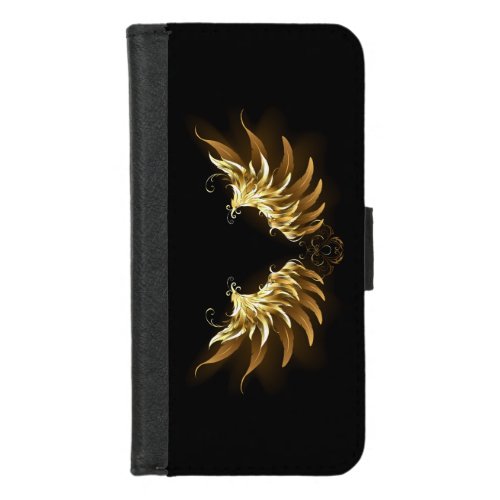 Golden Angel Wings on Black background iPhone 87 Wallet Case