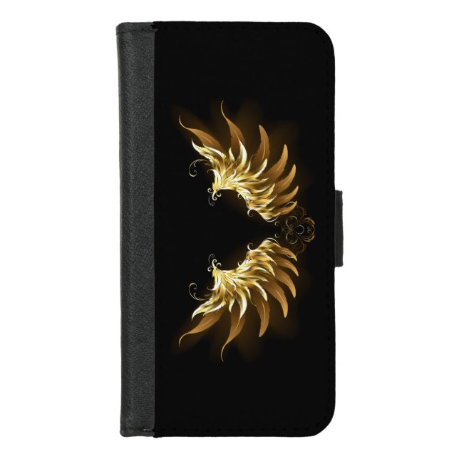 Golden Angel Wings on Black background iPhone Wallet Case (Front)