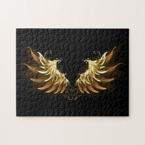 Golden Angel Wings on Black background Jigsaw Puzzle