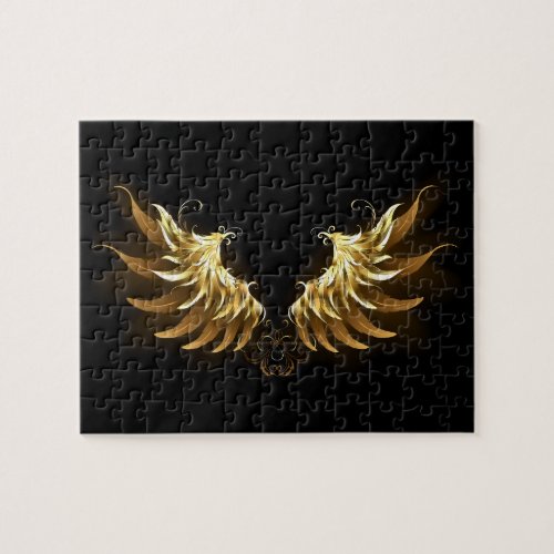 Golden Angel Wings on Black background Jigsaw Puzzle