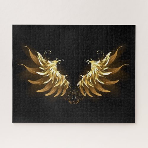 Golden Angel Wings on Black background Jigsaw Puzzle