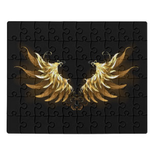Golden Angel Wings on Black background Jigsaw Puzzle