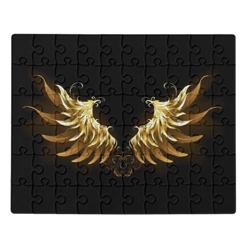 Golden Angel Wings on Black background Jigsaw Puzzle