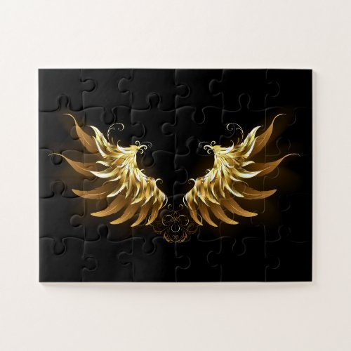 Golden Angel Wings on Black background Jigsaw Puzzle