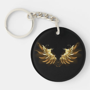 Golden Angel Wings on Black background Keychain