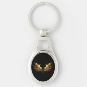 Golden Angel Wings on Black background Keychain