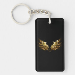 Golden Angel Wings on Black background Keychain
