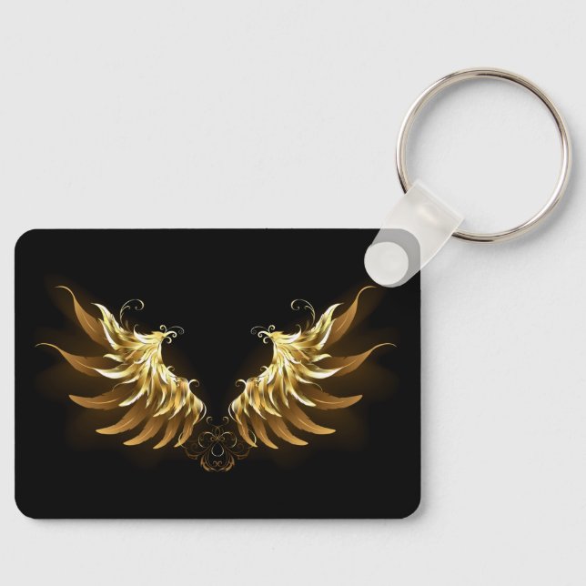 Golden Angel Wings on Black background Keychain (Front)